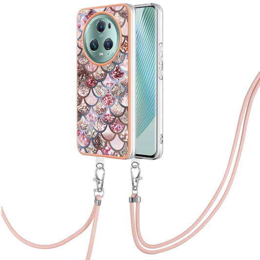 For Honor Magic5 Pro Electroplating IMD TPU Phone Case with Lanyard(Pink Scales) - Honor Cases by buy2fix | Online Shopping UK | buy2fix