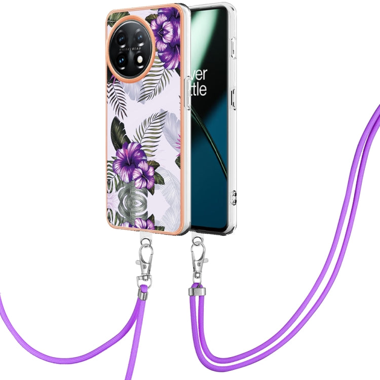 For OnePlus 11 Electroplating IMD TPU Phone Case with Lanyard(Purple Flower) - OnePlus Cases by buy2fix | Online Shopping UK | buy2fix