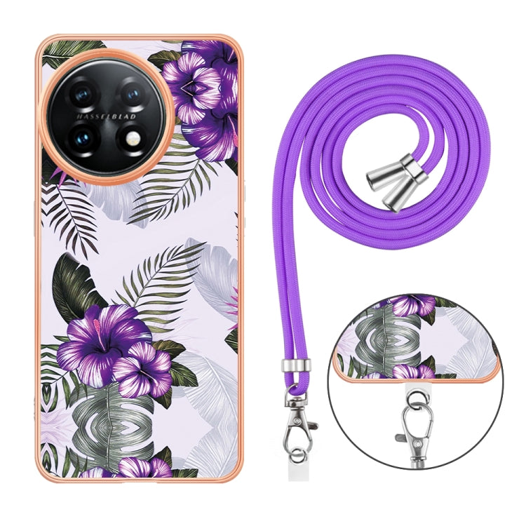 For OnePlus 11 Electroplating IMD TPU Phone Case with Lanyard(Purple Flower) - OnePlus Cases by buy2fix | Online Shopping UK | buy2fix