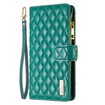 For iPhone 16 Pro Max Diamond Lattice Zipper Wallet Leather Flip Phone Case(Green) - iPhone 16 Pro Max Cases by buy2fix | Online Shopping UK | buy2fix