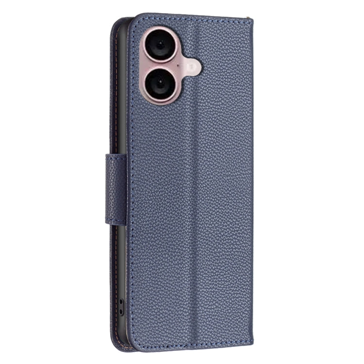 For iPhone 16 Litchi Texture Pure Color Flip Leather Phone Case(Blue) - iPhone 16 Cases by buy2fix | Online Shopping UK | buy2fix