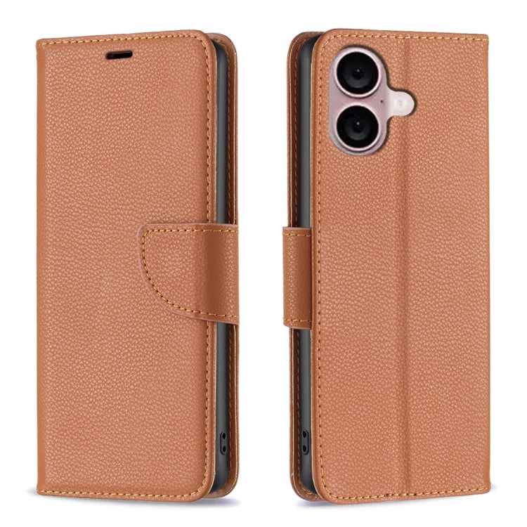 For iPhone 16 Plus Litchi Texture Pure Color Flip Leather Phone Case(Brown) - iPhone 16 Plus Cases by buy2fix | Online Shopping UK | buy2fix