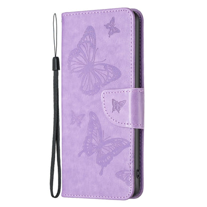 For iPhone 16 Pro Embossing Two Butterflies Pattern Leather Phone Case(Purple) - iPhone 16 Pro Cases by buy2fix | Online Shopping UK | buy2fix