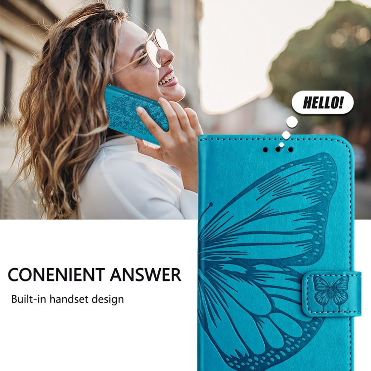 For iPhone 16 Pro Max Embossed Butterfly Leather Phone Case(Blue) - iPhone 16 Pro Max Cases by buy2fix | Online Shopping UK | buy2fix