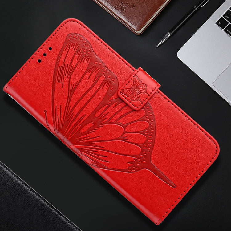 For iPhone 16 Embossed Butterfly Leather Phone Case(Red) - iPhone 16 Cases by buy2fix | Online Shopping UK | buy2fix