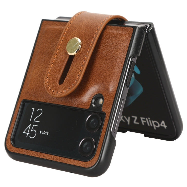 For Samsung Galaxy Z Flip4 Wristband Leather Back Phone Case(Brown) - Galaxy Z Flip4 5G Cases by buy2fix | Online Shopping UK | buy2fix