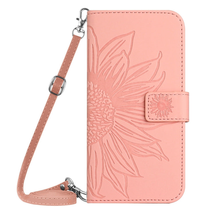 For OnePlus 12 5G Global Skin Feel Sun Flower Embossed Leather Phone Case with Lanyard(Pink) - OnePlus Cases by buy2fix | Online Shopping UK | buy2fix