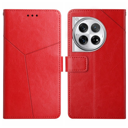 For OnePlus 12 5G Global Y-shaped Pattern Flip Leather Phone Case(Red) - OnePlus Cases by buy2fix | Online Shopping UK | buy2fix