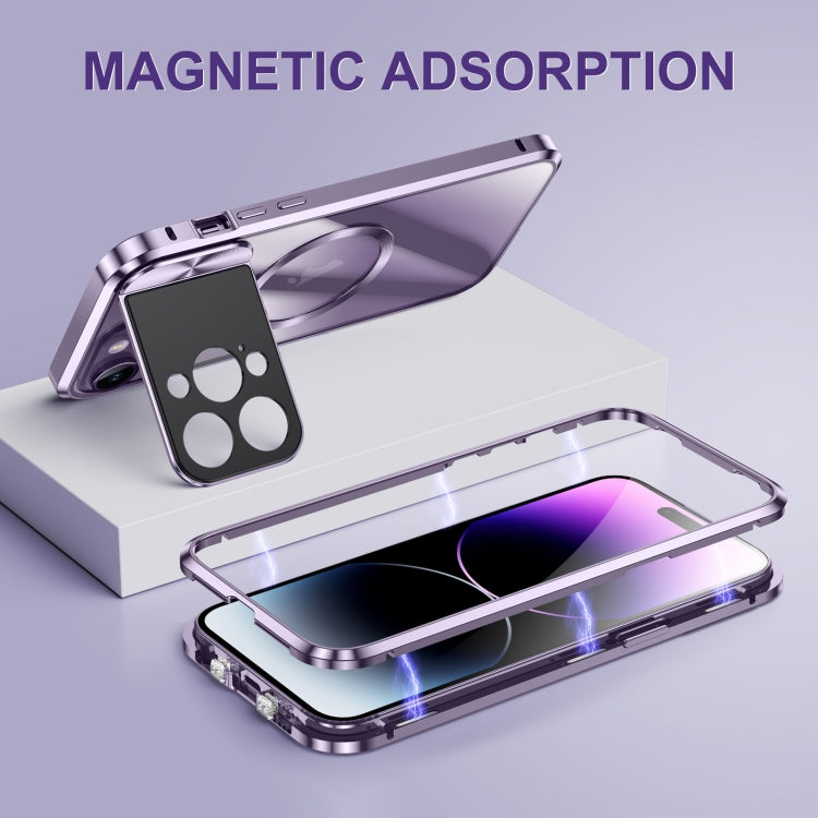 For iPhone 14 Large Window Holder MagSafe Magnetic Metal Phone Case(Blue) - iPhone 14 Cases by buy2fix | Online Shopping UK | buy2fix