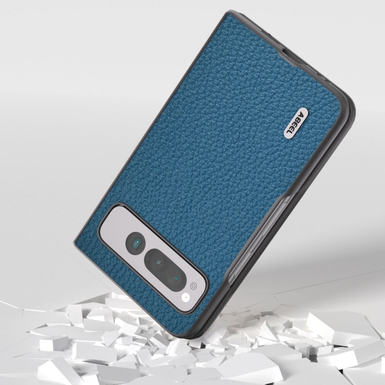 For Google Pixel Fold ABEEL Genuine Leather Litchi Texture Phone Case(Blue) - Google Cases by buy2fix | Online Shopping UK | buy2fix