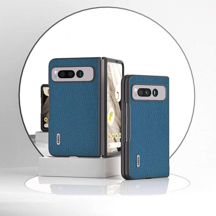 For Google Pixel Fold ABEEL Genuine Leather Litchi Texture Phone Case(Blue) - Google Cases by buy2fix | Online Shopping UK | buy2fix