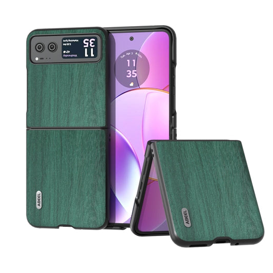 For Motorola Razr 40 ABEEL Wood Texture PU Phone Case(Green) - Motorola Cases by buy2fix | Online Shopping UK | buy2fix