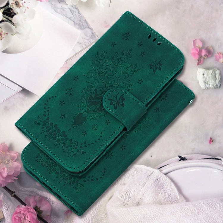 For Realme C67 4G Global Butterfly Rose Embossed Leather Phone Case(Green) - C67 Cases by buy2fix | Online Shopping UK | buy2fix