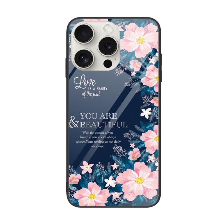 For iPhone 16 Pro Colorful Painted Glass Phone Case(Flower) - iPhone 16 Pro Cases by buy2fix | Online Shopping UK | buy2fix