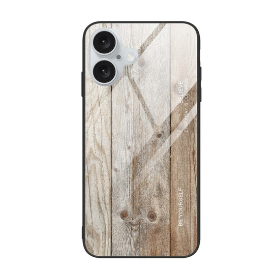 For iPhone 16 Plus Wood Grain Glass Phone Case(Grey) - iPhone 16 Plus Cases by buy2fix | Online Shopping UK | buy2fix