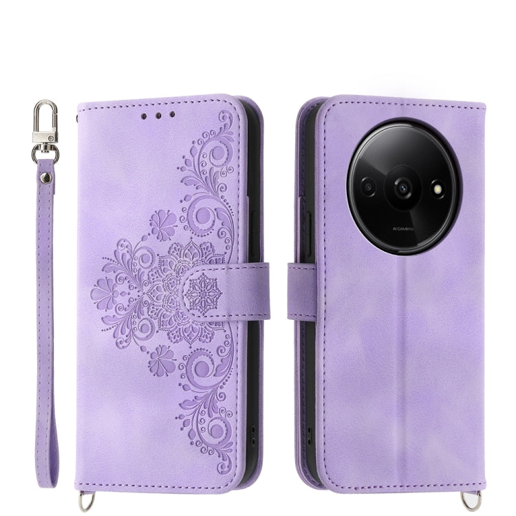 For Xiaomi Redmi A3 Skin-feel Flowers Embossed Wallet Leather Phone Case(Purple) - Xiaomi Cases by buy2fix | Online Shopping UK | buy2fix