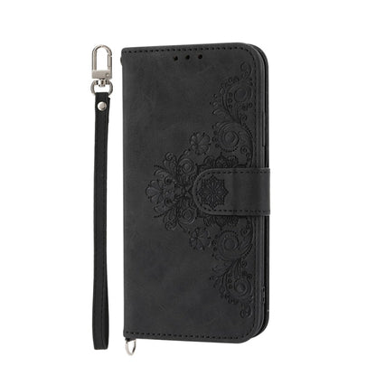 For Xiaomi Redmi Note 13 Pro 4G Skin-feel Flowers Embossed Wallet Leather Phone Case(Black) - Note 13 Pro Cases by buy2fix | Online Shopping UK | buy2fix