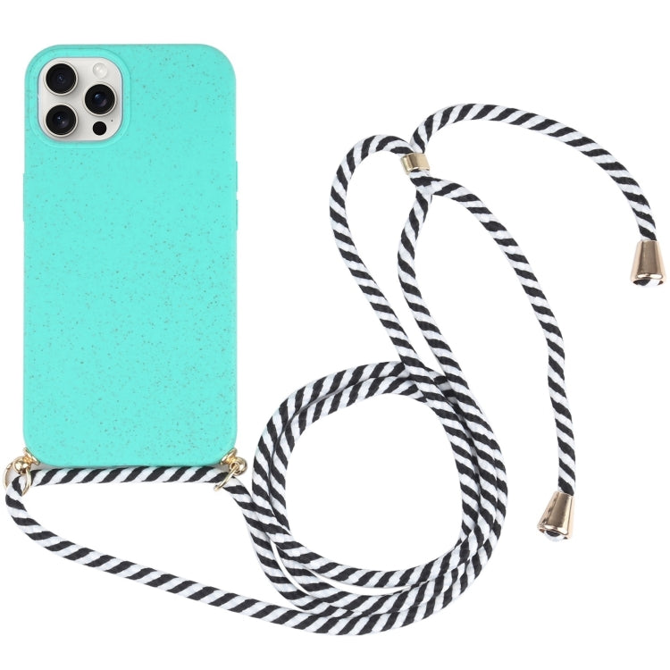 For iPhone 16 Pro Max Wheat Straw TPU Shockproof Phone Case with Neck Lanyard(Green) - iPhone 16 Pro Max Cases by buy2fix | Online Shopping UK | buy2fix