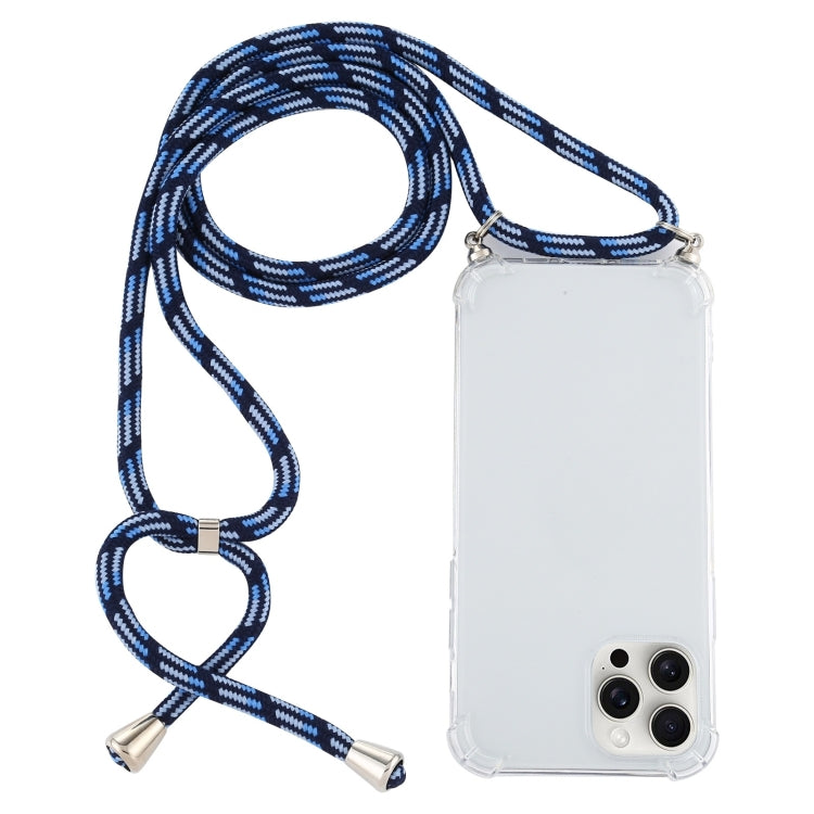 For iPhone 16 Pro Four-Corner Shockproof Transparent TPU Case with Lanyard(Blue White) - iPhone 16 Pro Cases by buy2fix | Online Shopping UK | buy2fix