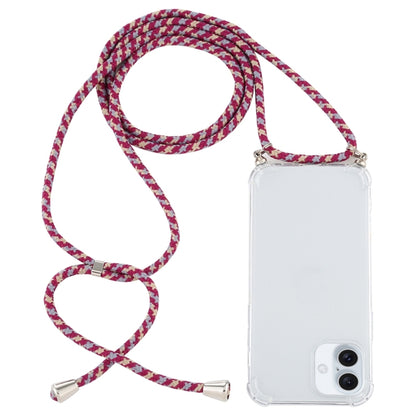 For iPhone 16 Four-Corner Shockproof Transparent TPU Case with Lanyard(Red Grey Yellow) - iPhone 16 Cases by buy2fix | Online Shopping UK | buy2fix