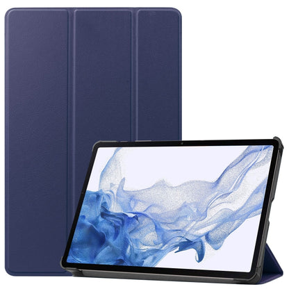 For Samsung Galaxy Tab S9 Custer Pure Color 3-Fold Holder Smart Leather Tablet Case(Dark Blue) - Galaxy Tab S9 Cases by buy2fix | Online Shopping UK | buy2fix