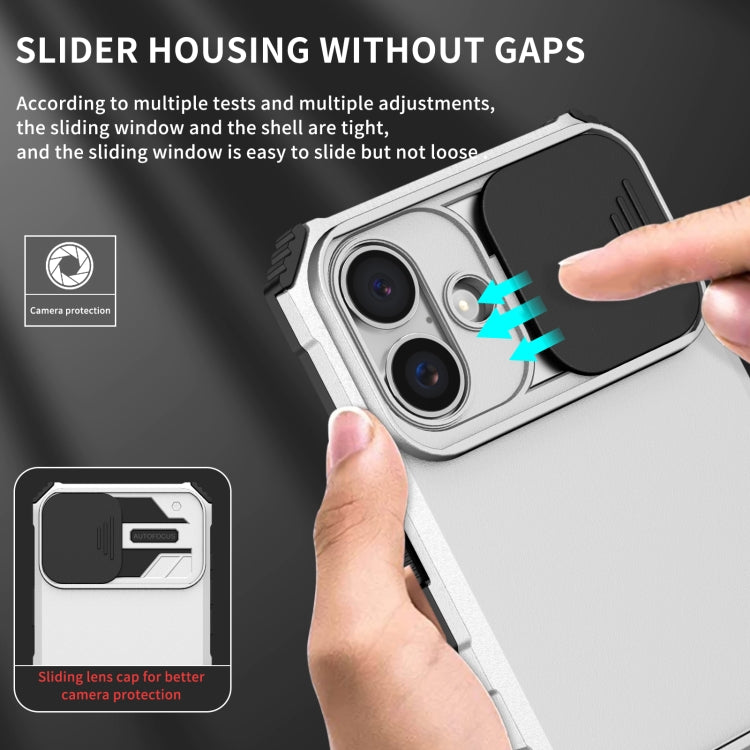 For iPhone 16 Stereoscopic Holder Sliding Camshield Phone Case(White) - iPhone 16 Cases by buy2fix | Online Shopping UK | buy2fix