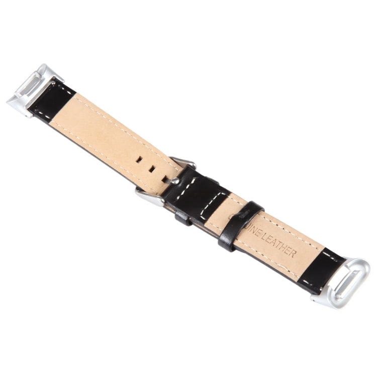 For Fitbit Charge 5 18mm Bamboo Joint Texture Genuine Leather Watch Band(Black) - Watch Bands by buy2fix | Online Shopping UK | buy2fix