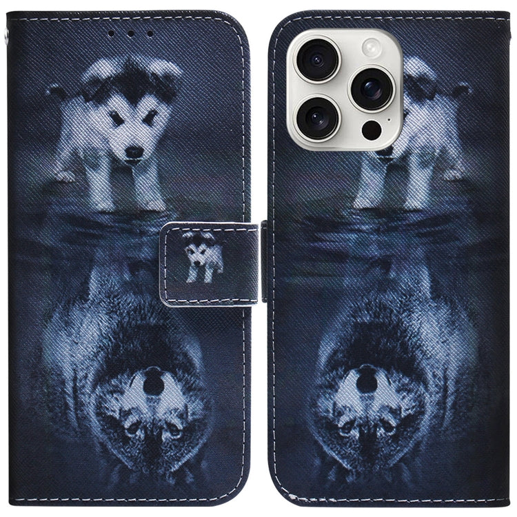 For iPhone 16 Pro Coloured Drawing Flip Leather Phone Case(Wolf and Dog) - iPhone 16 Pro Cases by buy2fix | Online Shopping UK | buy2fix