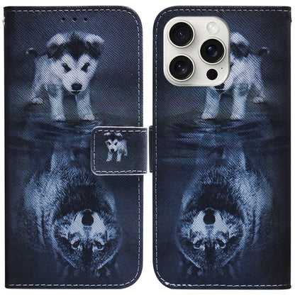 For iPhone 16 Pro Coloured Drawing Flip Leather Phone Case(Wolf and Dog) - iPhone 16 Pro Cases by buy2fix | Online Shopping UK | buy2fix