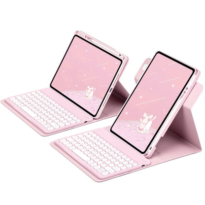 For iPad 10.2 2021 / Air 2019 Round Button 360 Degree Rotatable Bluetooth Keyboard Leather Case(Pink) - Universal by buy2fix | Online Shopping UK | buy2fix