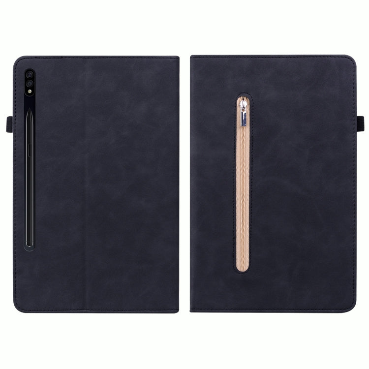 For Samsung Galaxy Tab S9 Skin Feel Solid Color Zipper Leather Tablet Case(Black) - Galaxy Tab S9 Cases by buy2fix | Online Shopping UK | buy2fix