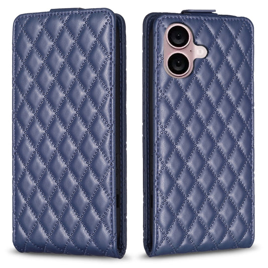 For iPhone 16 Plus Diamond Lattice Vertical Flip Leather Phone Case(Blue) - iPhone 16 Plus Cases by buy2fix | Online Shopping UK | buy2fix