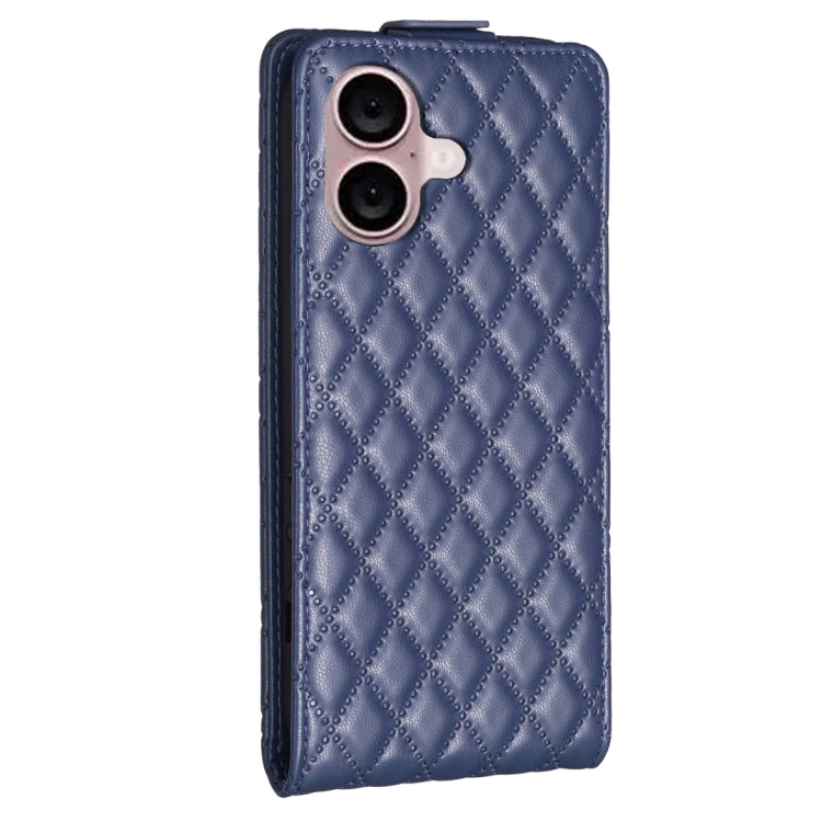 For iPhone 16 Plus Diamond Lattice Vertical Flip Leather Phone Case(Blue) - iPhone 16 Plus Cases by buy2fix | Online Shopping UK | buy2fix