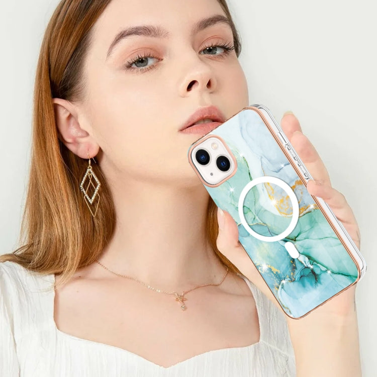 For iPhone 15 Plus Marble Pattern Dual-side IMD Magsafe TPU Phone Case(Green 003) - iPhone 15 Plus Cases by buy2fix | Online Shopping UK | buy2fix