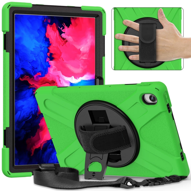 For Lenovo Tab P11 Silicone Hybrid PC Tablet Case with Grip & Shoulder Strap(Green) - Lenovo by buy2fix | Online Shopping UK | buy2fix