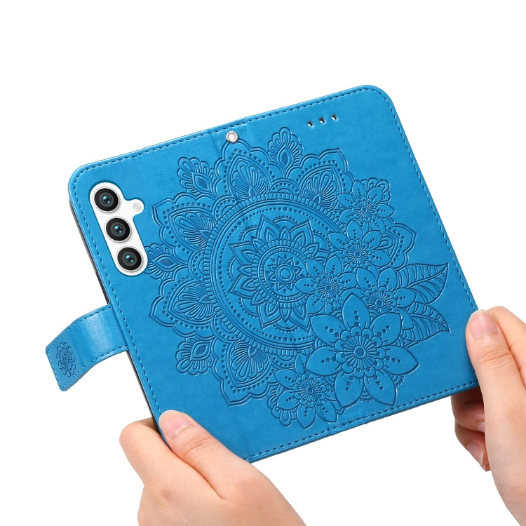 For Samsung Galaxy S24 7-petal Flowers Embossing Leather Phone Case(Blue) - Galaxy S24 5G Cases by buy2fix | Online Shopping UK | buy2fix