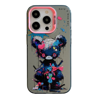 For iPhone 16 Pro Max Animal Pattern Oil Painting Series PC + TPU Phone Case(Tattered Bear) - iPhone 16 Pro Max Cases by buy2fix | Online Shopping UK | buy2fix