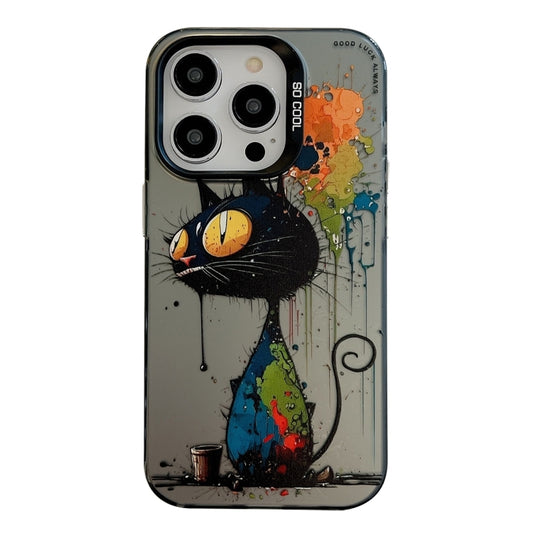 For iPhone 16 Pro Animal Pattern Oil Painting Series PC + TPU Phone Case(Black Cat) - iPhone 16 Pro Cases by buy2fix | Online Shopping UK | buy2fix