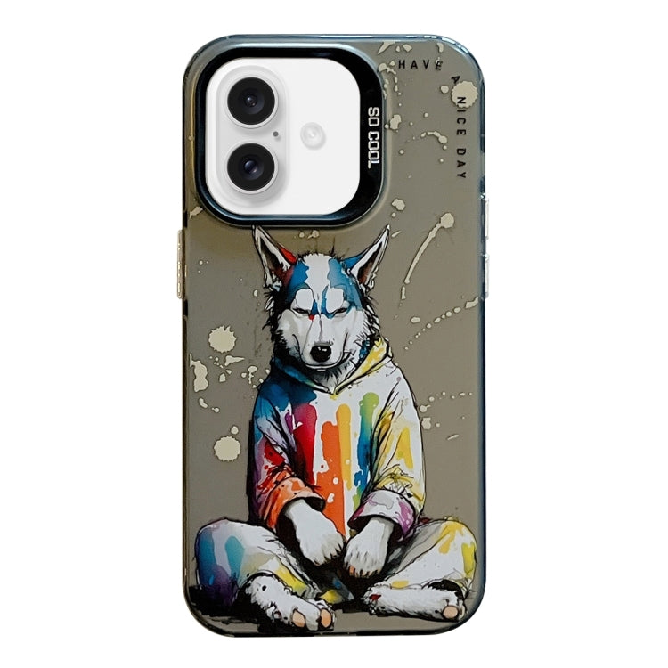 For iPhone 16 Plus Animal Pattern Oil Painting Series PC + TPU Phone Case(Hoodie Dog) - iPhone 16 Plus Cases by buy2fix | Online Shopping UK | buy2fix