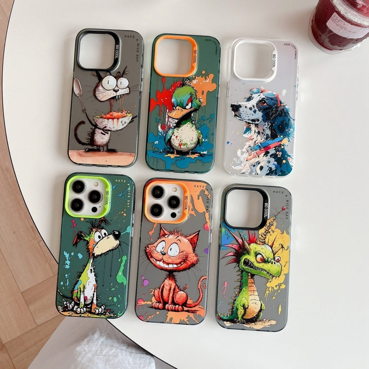 For iPhone 16 Animal Pattern Oil Painting Series PC + TPU Phone Case(Motorcycle Dog) - iPhone 16 Cases by buy2fix | Online Shopping UK | buy2fix