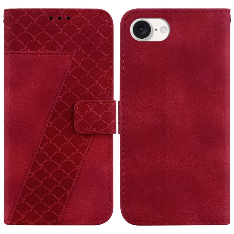 For iPhone SE 2024 Seven-shaped Embossed Leather Phone Case(Red) - More iPhone Cases by buy2fix | Online Shopping UK | buy2fix