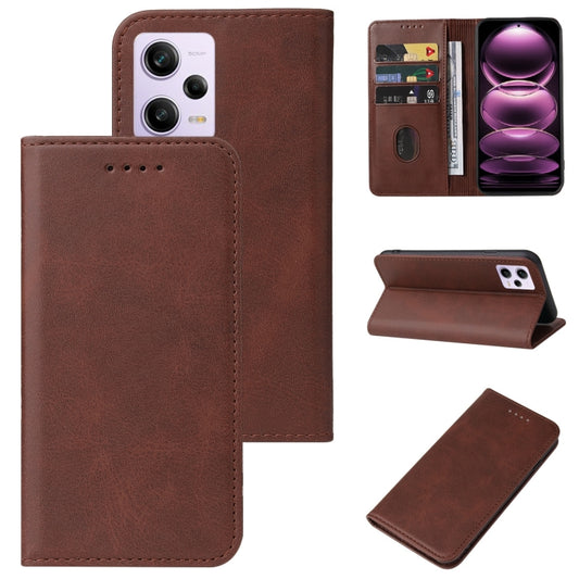 For Xiaomi Redmi Note 12 Pro 5G Global Magnetic Closure Leather Phone Case(Brown) - Xiaomi Cases by buy2fix | Online Shopping UK | buy2fix