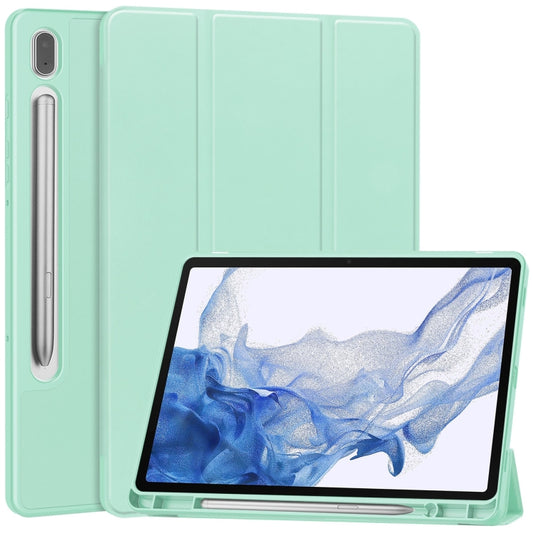 For Samsung Galaxy Tab S9 3-Fold Pure Color TPU Smart Leather Tablet Case with Pen Slot(Mint Green) - Galaxy Tab S9 Cases by buy2fix | Online Shopping UK | buy2fix