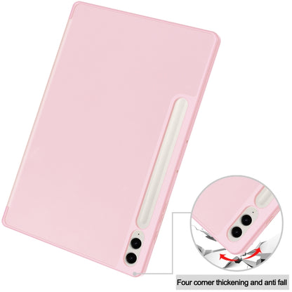 For Samsung Galaxy Tab S9 FE+ 3-Fold Pure Color TPU Smart Leather Tablet Case with Pen Slot(Pink) - Galaxy Tab S9 FE+ by buy2fix | Online Shopping UK | buy2fix