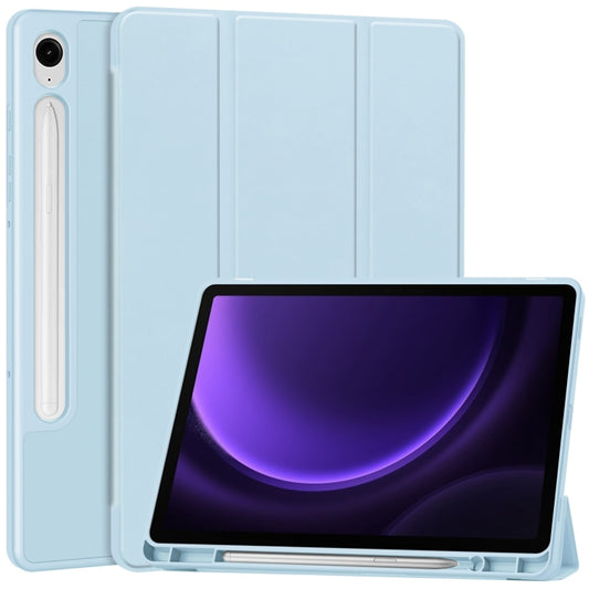 For Samsung Galaxy Tab S9 FE 3-Fold Pure Color TPU Smart Leather Tablet Case with Pen Slot(Light Blue) - Galaxy Tab S9 FE by buy2fix | Online Shopping UK | buy2fix