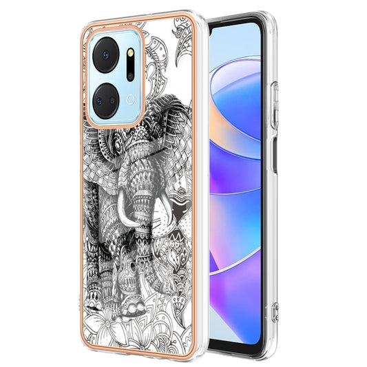 For Honor X7a Electroplating Marble Dual-side IMD Phone Case(Totem Elephant) - Honor Cases by buy2fix | Online Shopping UK | buy2fix