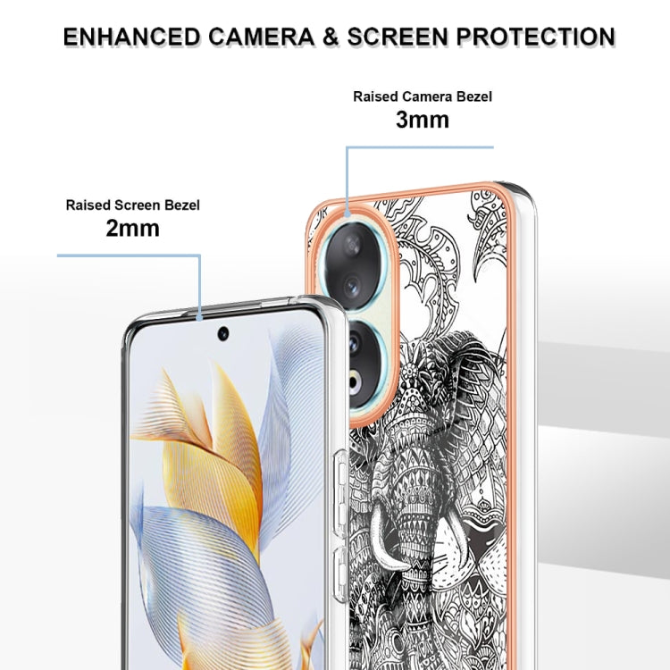 For Honor 90 5G Electroplating Marble Dual-side IMD Phone Case(Totem Elephant) - Honor Cases by buy2fix | Online Shopping UK | buy2fix