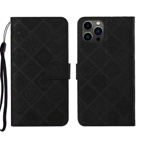 For iPhone 16 Pro Max Ethnic Style Embossed Pattern Leather Phone Case(Black) - iPhone 16 Pro Max Cases by buy2fix | Online Shopping UK | buy2fix