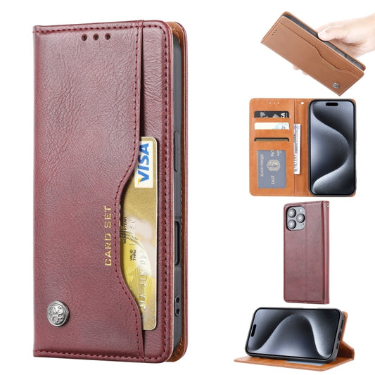 For iPhone 16 Pro Knead Skin Texture Flip Leather Phone Case(Wine Red) - iPhone 16 Pro Cases by buy2fix | Online Shopping UK | buy2fix