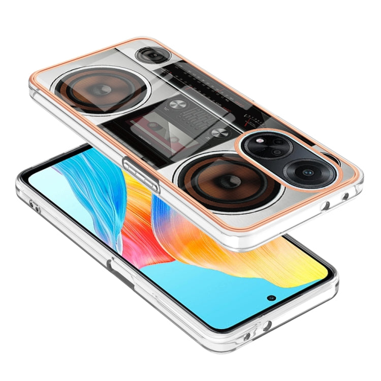 For OPPO A98 Electroplating Marble Dual-side IMD Phone Case(Retro Radio) - OPPO Cases by buy2fix | Online Shopping UK | buy2fix